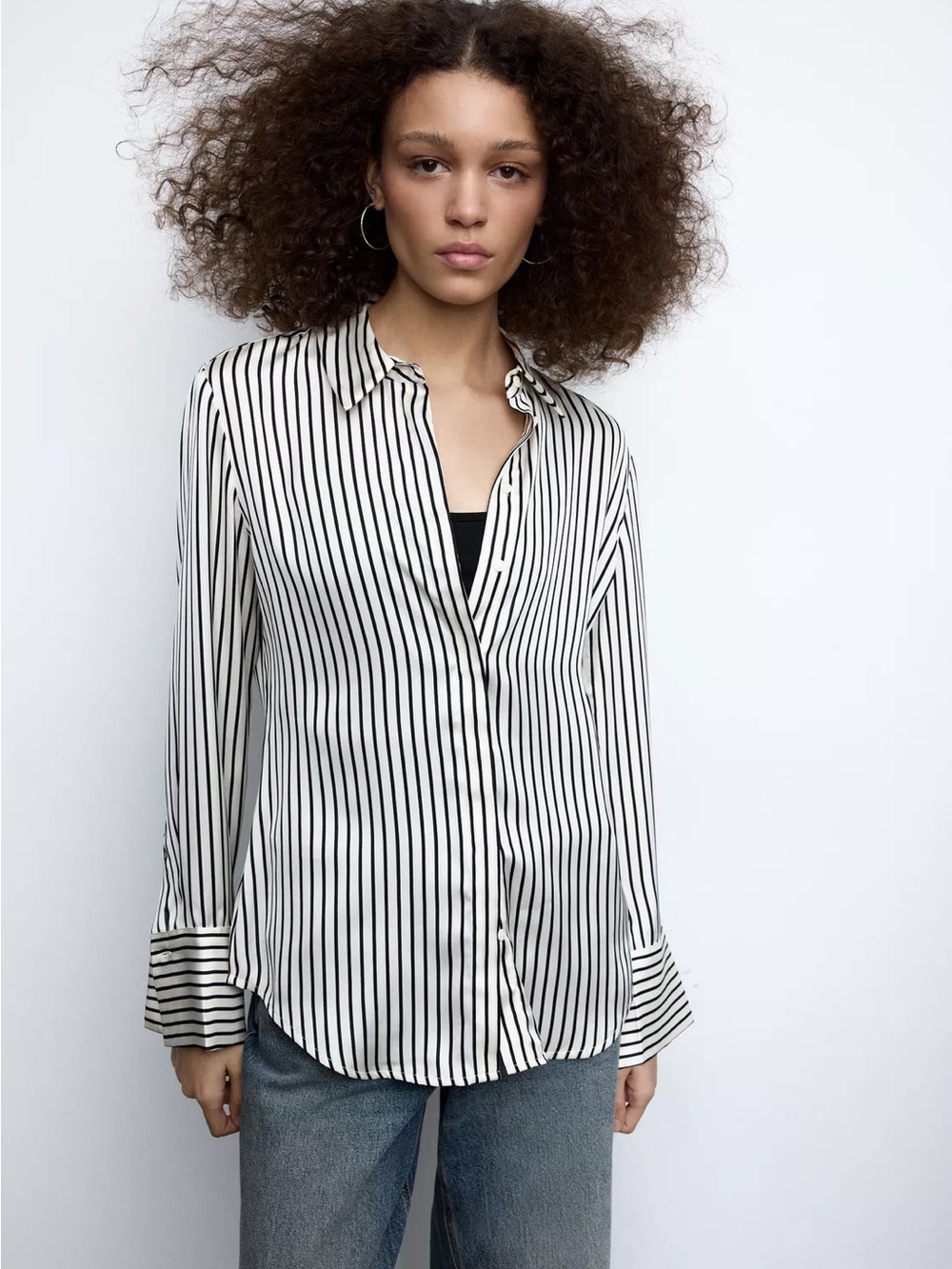 Zara Black and White Vertical Stripe Button-Down Shirt